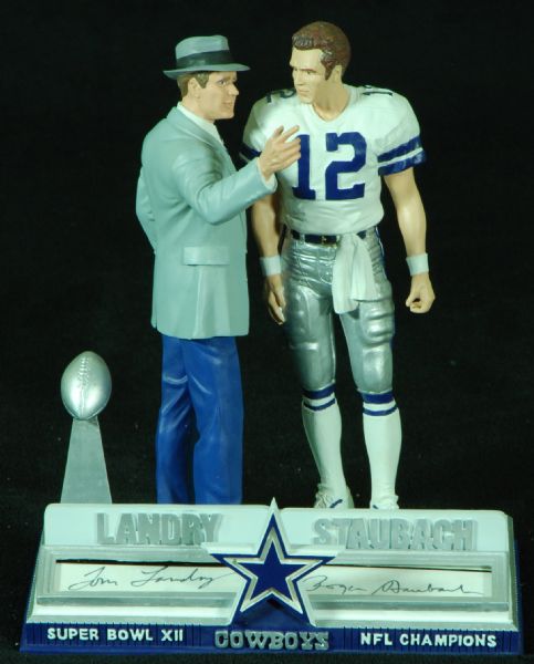 Roger Staubach & Tom Landry Signed Sports Impressions Figurine