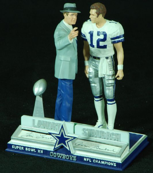 Roger Staubach & Tom Landry Signed Sports Impressions Figurine