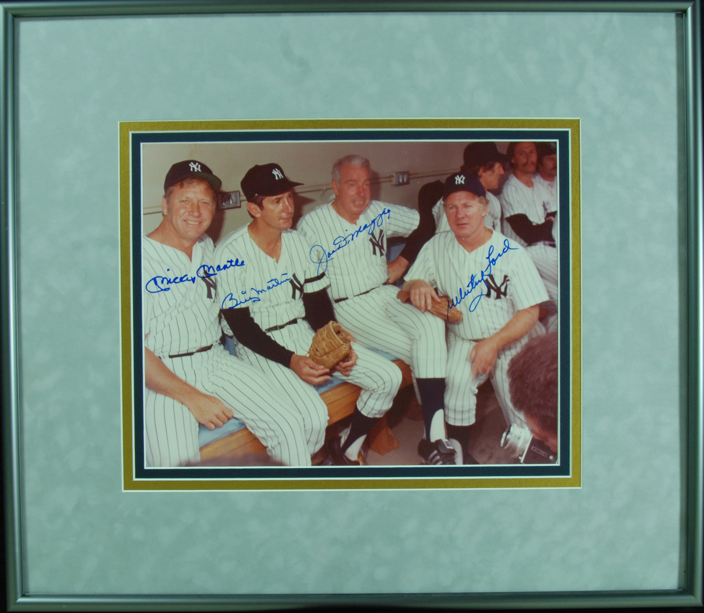 Mickey Mantle Signed Photograph with Matted Jersey In Framed