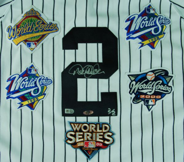 Derek Jeter Signed World Series Patch Yankees Home Jersey Hand-Numbered 2/2 (Steiner) 