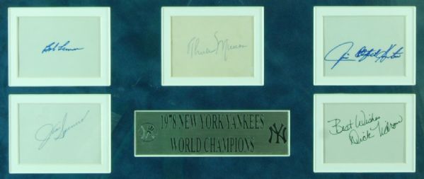 1978 New York Yankees Team-Signed Photo & Index Card Display with Thurman Munson & Games 1-6 Tickets (PSA/DNA)