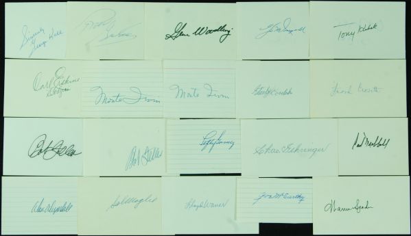 Signed Index Card Group (20) with Joe McCarthy, Drysdale, Crosetti, Waner, Gehringer