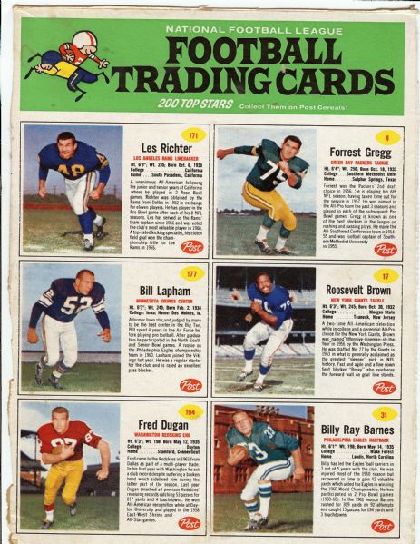 1961 Post Cereal Football Box Backs With 36 Cards, Including Brown, Unitas (6)