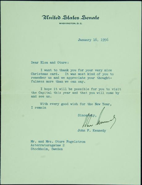 John F. Kennedy Signed U.S. Senate Letter (1956) (JSA)
