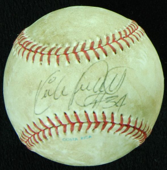 Kirby Puckett Signed 1991 World Series Game-Used Baseball & Press Pass (2)