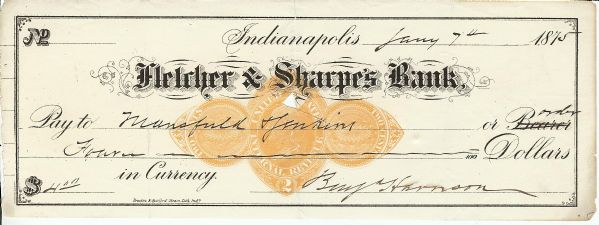 Benjamin Harrison Signed Check (1875)