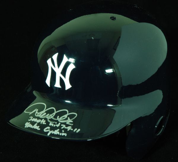 Derek Jeter Signed Yankees Batting Helmet Inscribed 3000th Hit 7-9-11 and Yankee Captain (Steiner)