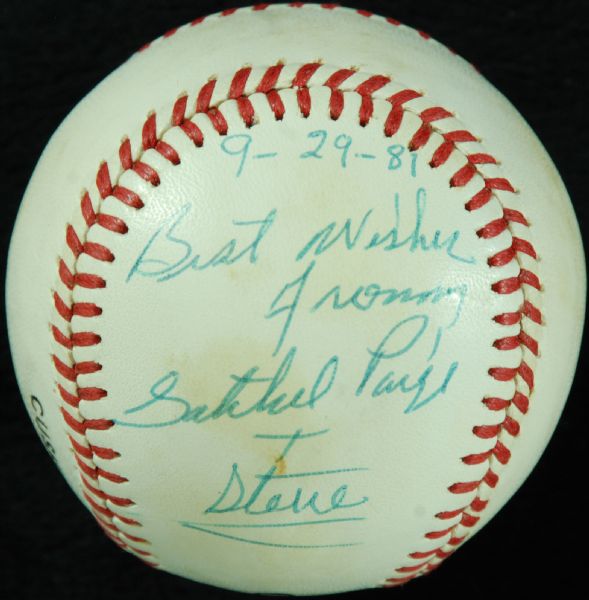 Satchel Paige Single-Signed Rawlings Baseball Dated 9-29-81 (JSA)