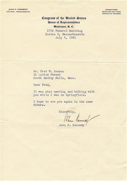 John F. Kennedy Signed Typed Letter (1951) (PSA/DNA) 