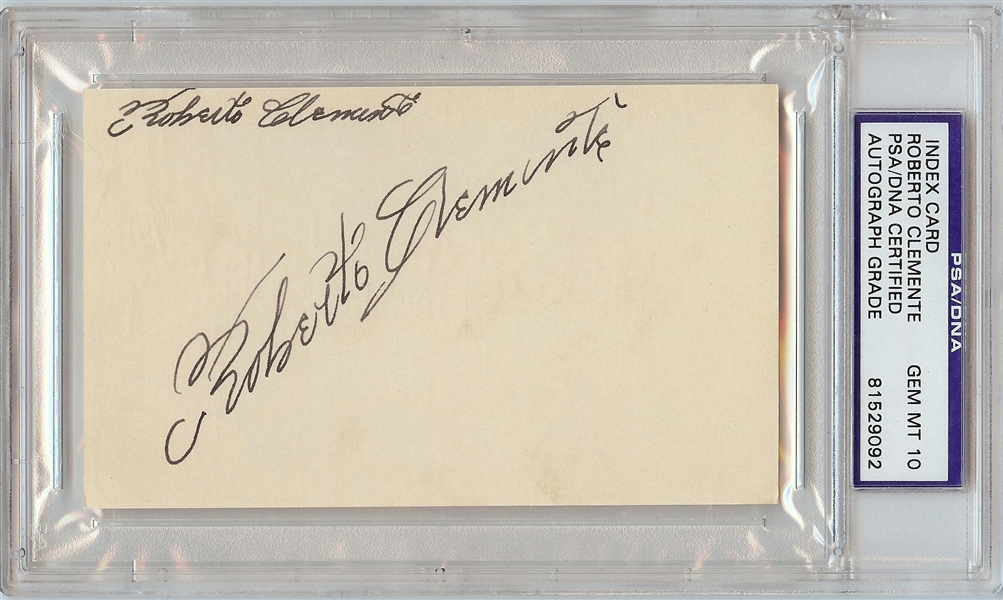 Roberto Clemente Twice-Signed 3x5 Index Card (Graded PSA/DNA 10)