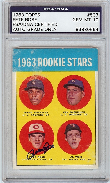 Pete Rose Signed 1963 Topps RC No. 537 (Graded PSA/DNA 10)