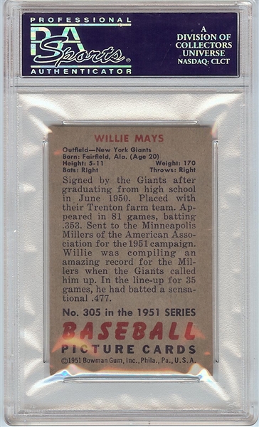 1951 Bowman Willie Mays RC No. 305 PSA Authentic