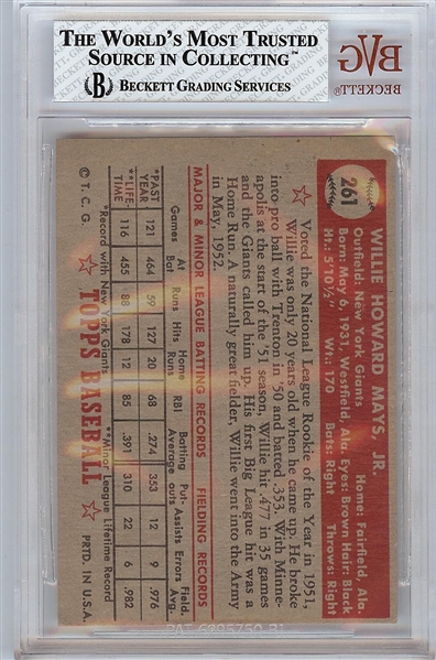 1952 Topps Willie Mays No. 261 BGS 5