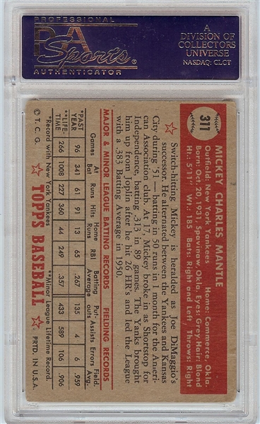 1952 Topps Mickey Mantle No. 311 PSA 2.5