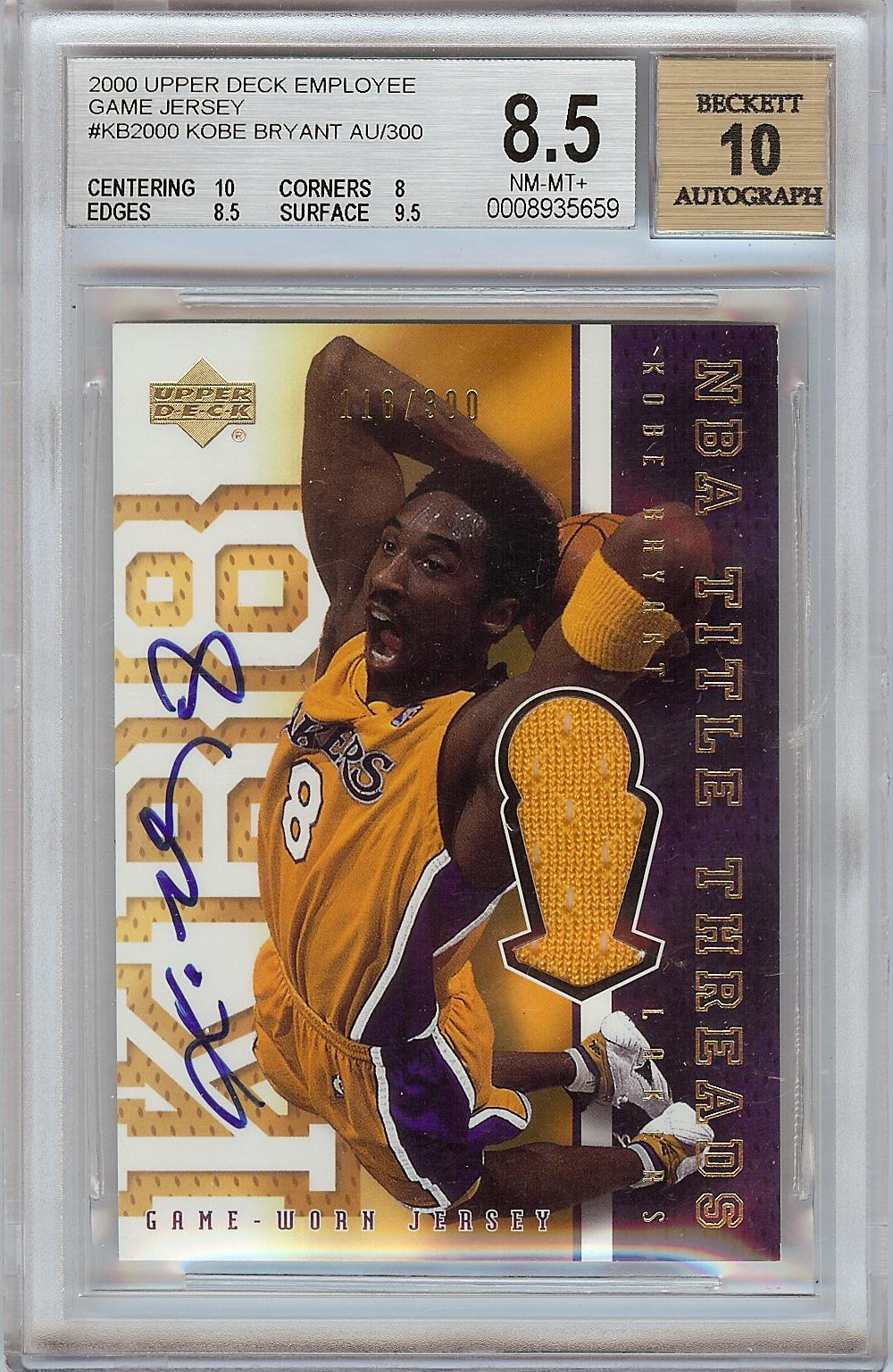 Lot Detail - Kobe Bryant Signed 2000 Upper Deck Employee Issue Signed Jersey  (118/300) BGS 8.5 (AUTO 10)