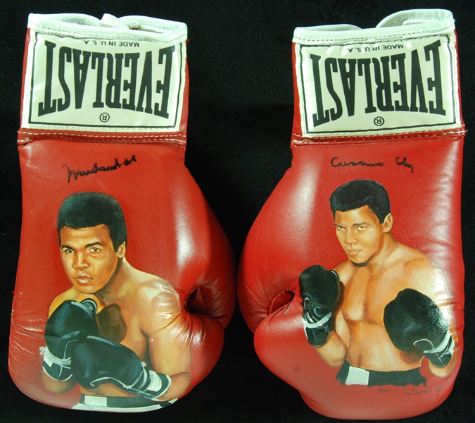 Cassius Clay & Muhammad Ali Signed Wayne Prokopiak Hand-Painted Boxing Gloves Pair (2) (PSA/DNA)