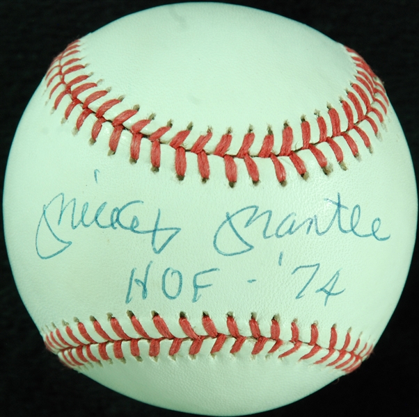 Mickey Mantle Single-Signed OAL Baseball Inscribed HOF 74 (JSA)