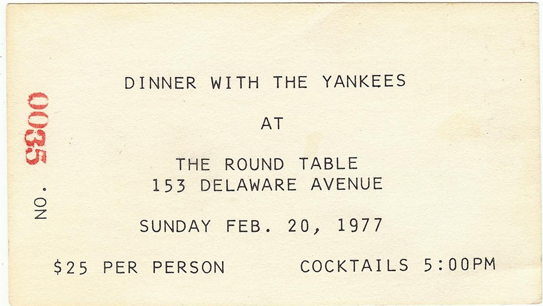 Thurman Munson Signed Dinner With The Yankees Ticket (1977) (PSA/DNA)