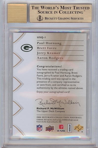 2008 UD Ultimate Collection Signature Quads Packers - Rodgers, Favre, Hornung & Kramer (4/5) BGS 9.5 (AUTO 9)