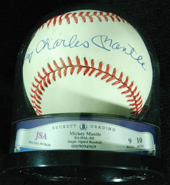 Mickey Charles Mantle Single-Signed OAL Baseball with Autograph Graded 10 (JSA/Beckett)