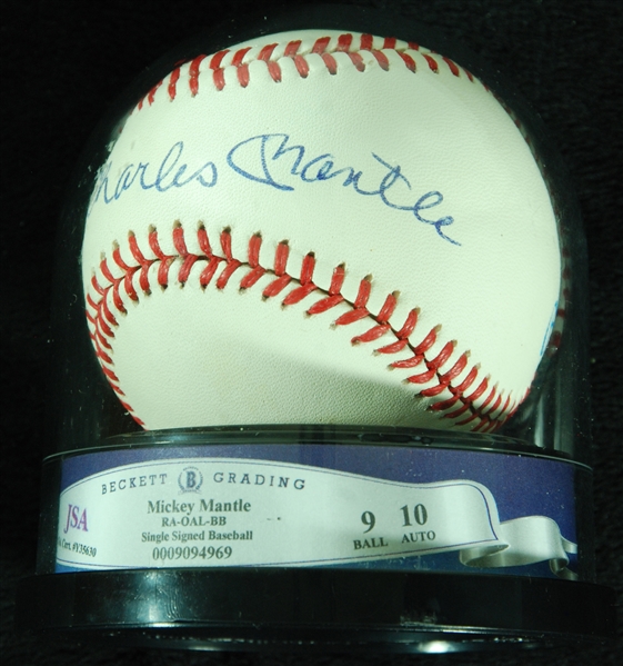 Mickey Charles Mantle Single-Signed OAL Baseball with Autograph Graded 10 (JSA/Beckett)