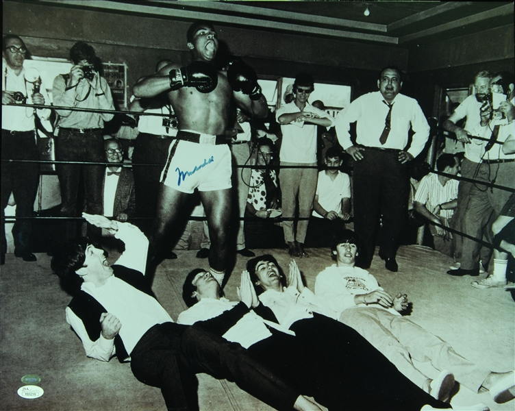 Muhammad Ali Signed 16x20 Photo with The Beatles (Mounted Memories) (JSA)