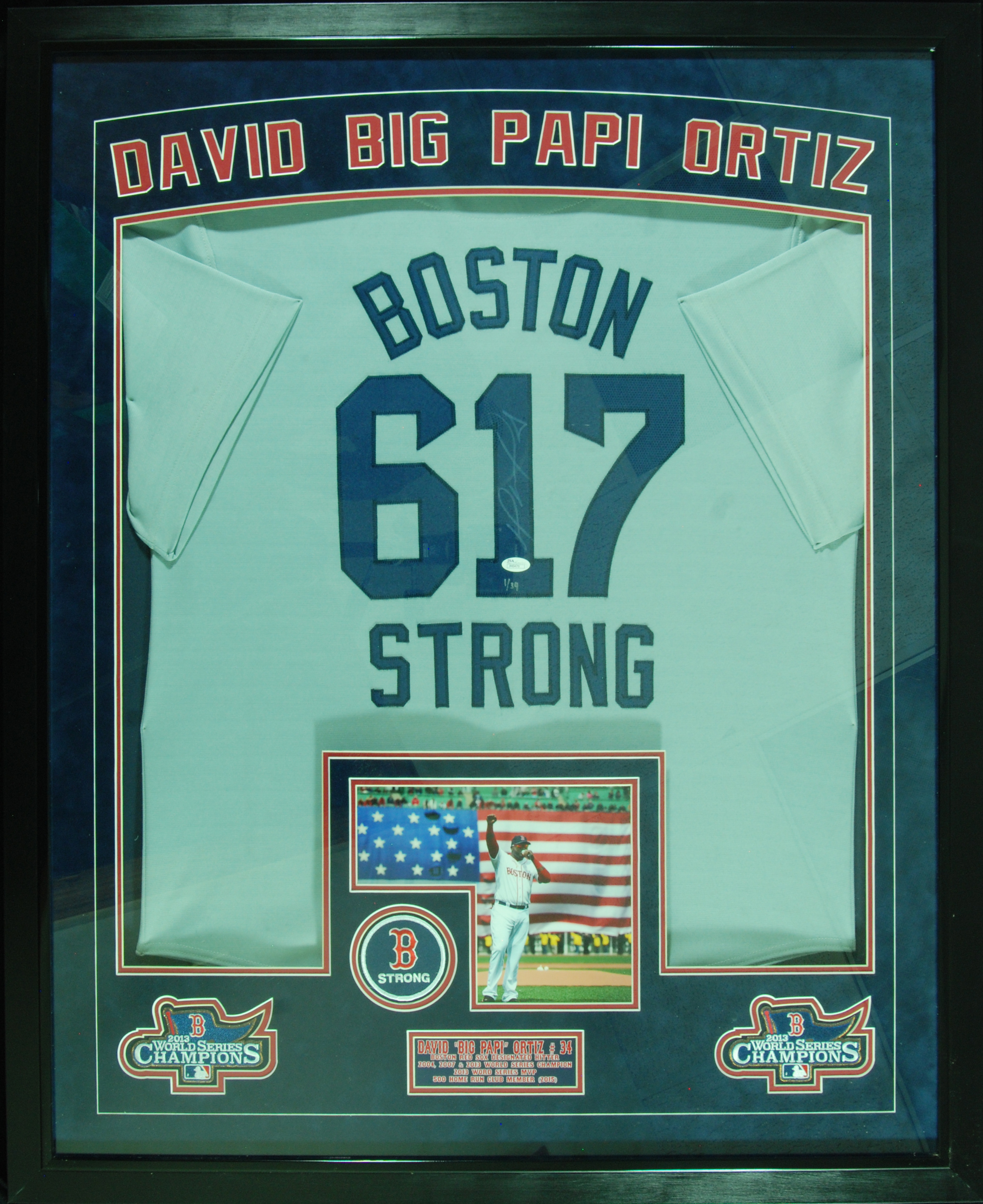 Lot Detail - David Ortiz Signed Boston Strong 617 Framed Jersey (1/34)  (JSA)