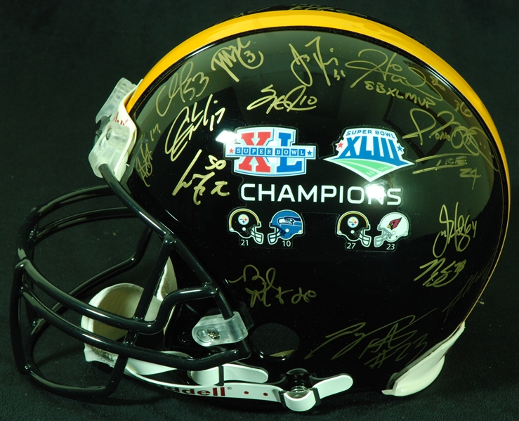 Steelers Super Bowl 40/43 Champion Team-Signed Full-Size Helmet (28) with Bettis, Cowher, Roethlisberger (BAS)