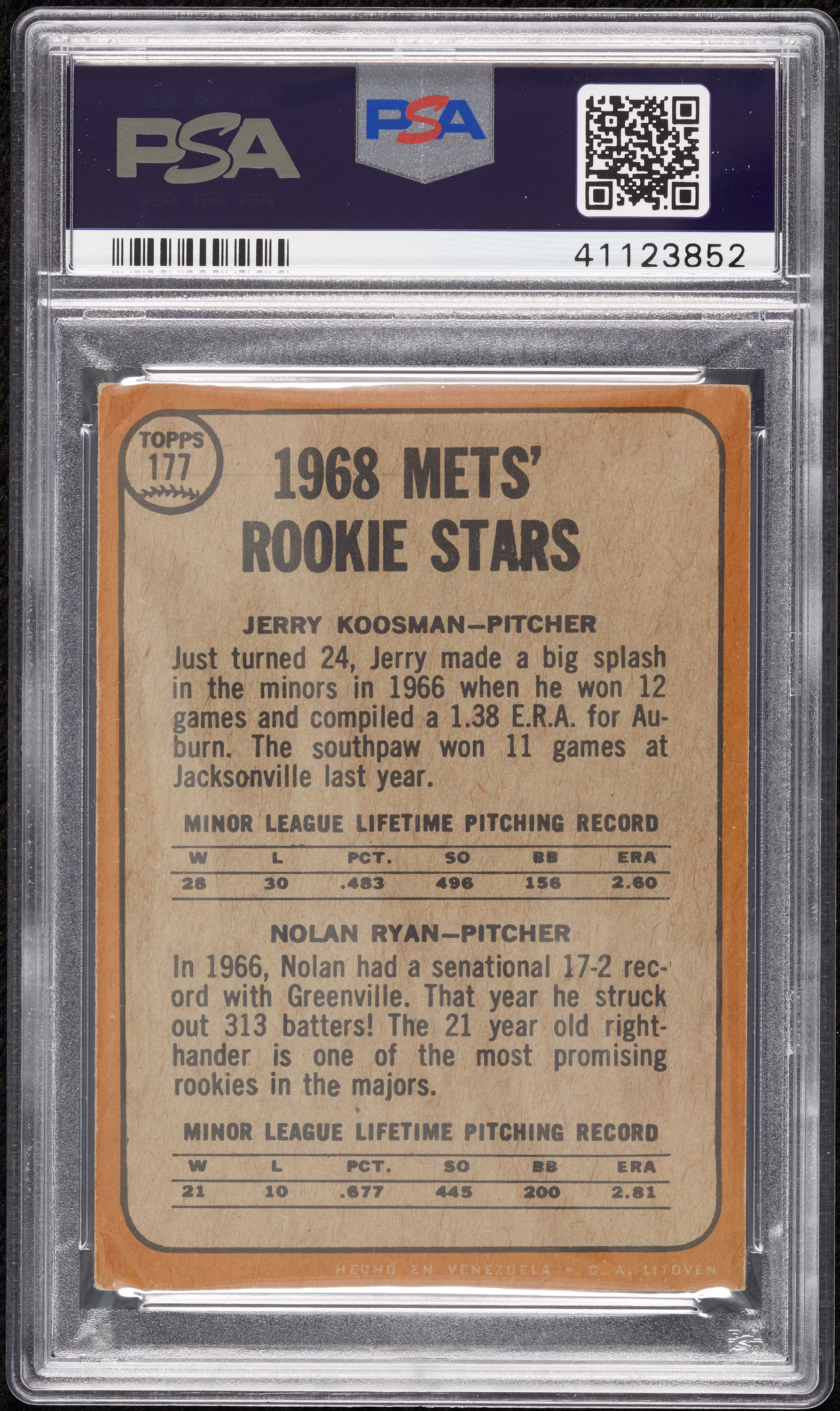 1968 Venezuela Topps Baseball Mets Rookie Nolan Ryan