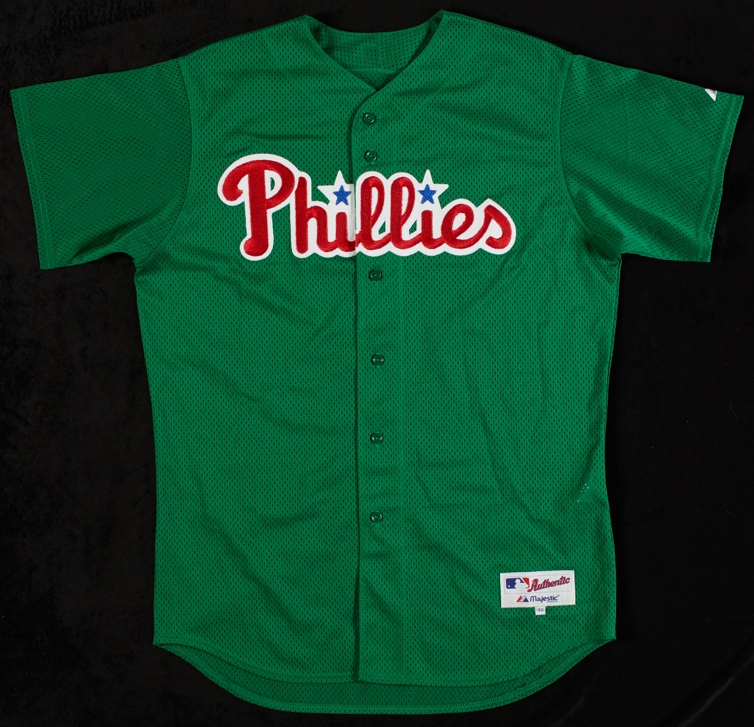 Lot Detail - Rheal Cormier Game-Used Phillies St. Patrick's Day Jersey