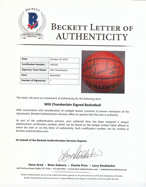 Wilt Chamberlain Signed Spalding Basketball (BAS)