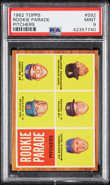 1962 Topps Rookie Parade Pitchers Jim Bouton RC No. 592 PSA 9 (Highest Graded)
