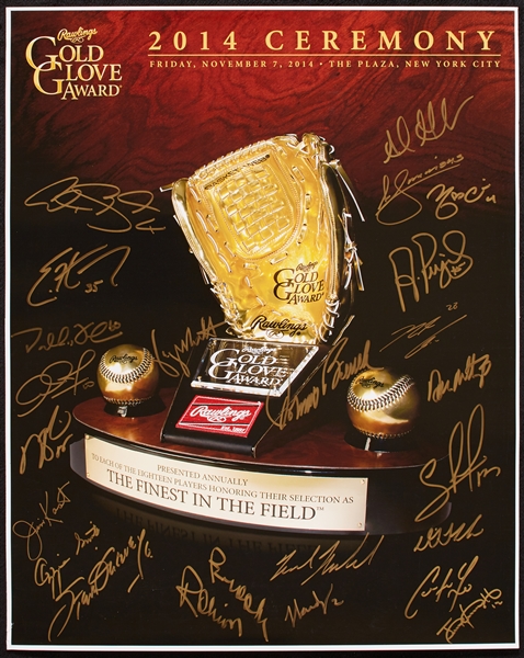 2014 Gold Glove Multi-Signed Poster with Pujols, Yelich, Brett (23) (BAS)