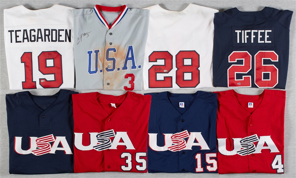 Team USA Baseball Game-Used Jersey Group with Dustin Pedroia (8) (MLB) (Team LOAs)