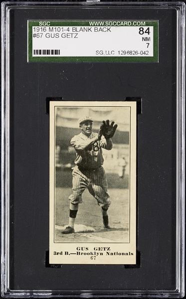 1916 M101-4 Sporting News Gus Getz Blank Back No. 67 SGC 7