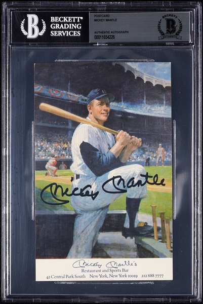 Mickey Mantle Signed Restaurant Postcard (BAS)