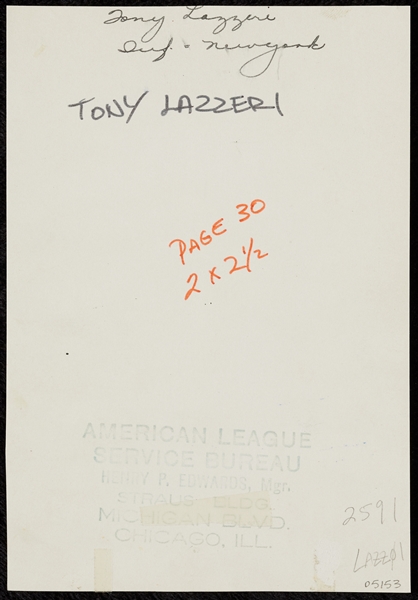 Tony Lazzeri Type I Photo Used for 1933 Worch Cigar Card