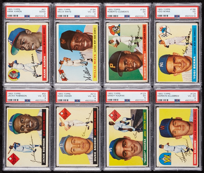 1955 Topps Baseball Complete Set, 10 Slabbed, Clemente and Koufax – PSA 5s (251)