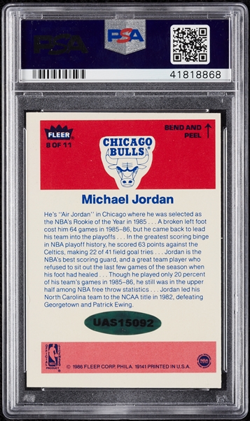 Michael Jordan Signed 1986-87 Fleer RC Sticker No. 8 (Graded PSA/DNA 9)