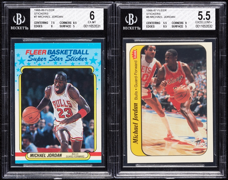 Michael Jordan 1986-87 & 1988-89 Fleer Stickers (2)