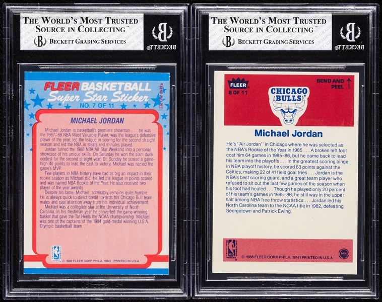 Michael Jordan 1986-87 & 1988-89 Fleer Stickers (2)