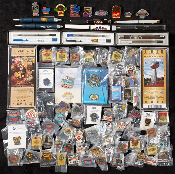 High-Grade Super Bowl Collection of Pins, Pens and Paperweights (86)