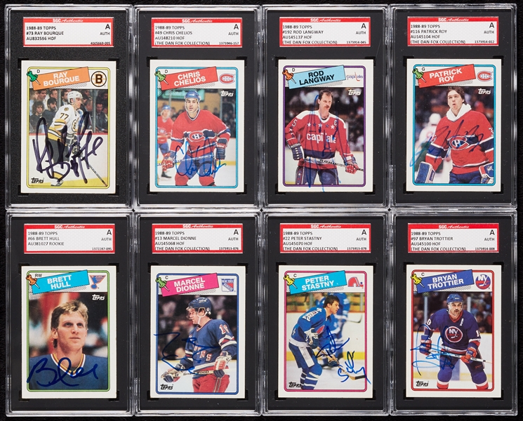 Signed 1988-89 Topps Group with Patrick Roy, Brett Hull RC (159)