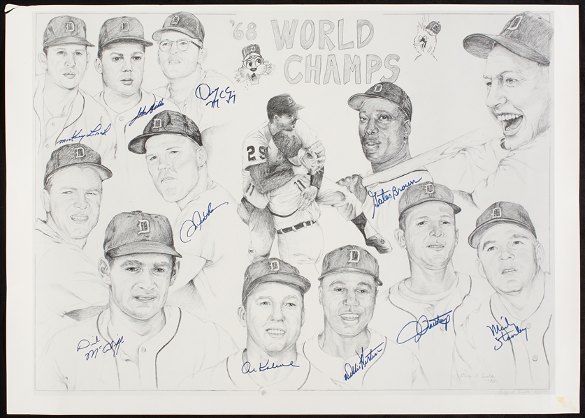 1968 Detroit Tigers World Champs Multi-Signed Lithograph (29/1000) (10)