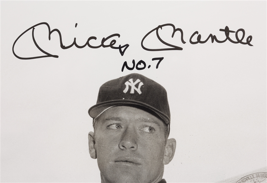 Mickey Mantle Signed 16x20 B&W Photo in Yankee Stadium Inscribed No. 7 (Graded BAS 10)