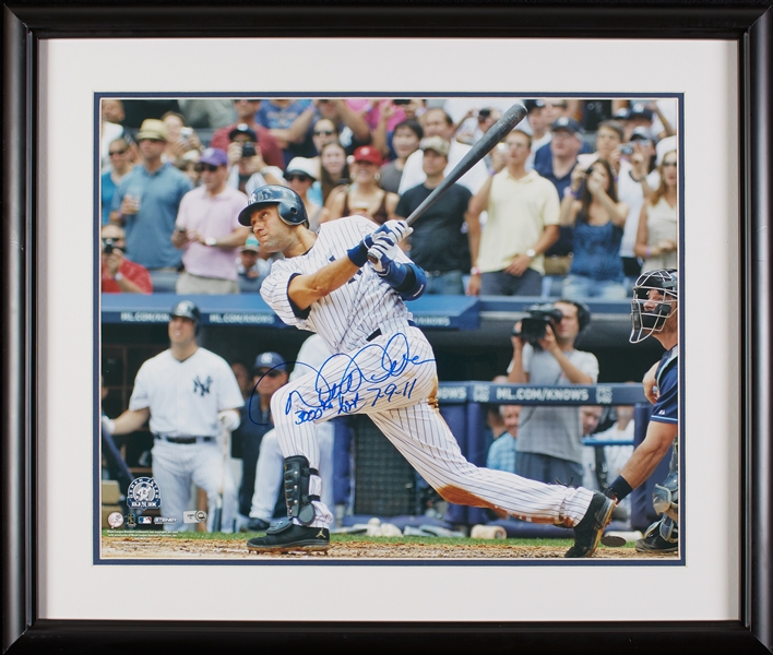 Derek Jeter Signed 16x20 Framed Photo 3000th Hit 7-9-11 (MLB) (Steiner)