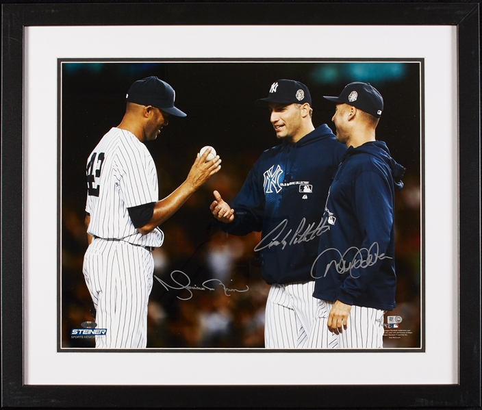 Derek Jeter, Mariano Rivera & Andy Pettitte Multi-Signed 16x20 Framed Photo (40/442) (MLB) (Steiner)