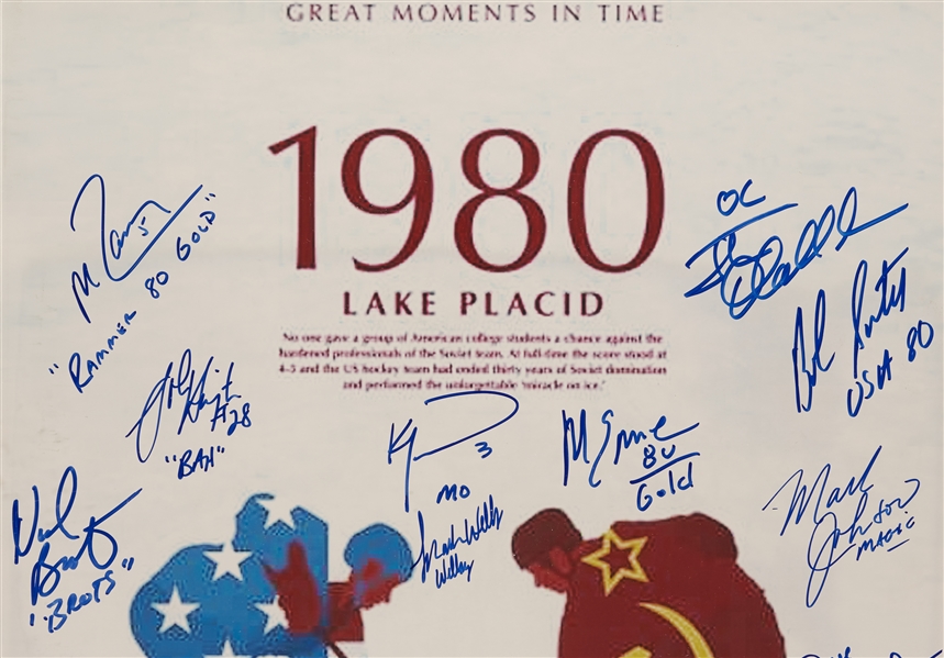 Miracle On Ice 1980 USA Hockey Team-Signed Omega 16x20 Photo with Nicknames (10/25) (20) (Steiner)