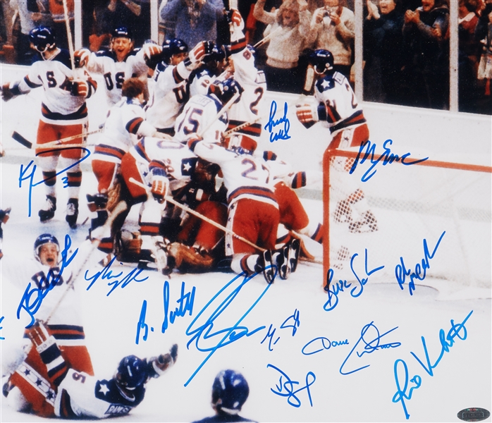 Miracle On Ice 1980 USA Hockey Team-Signed Celebration 16x20 Photo (19) (Steiner)