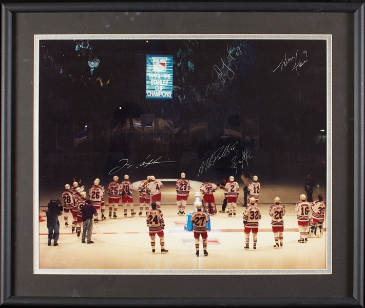 1993-94 New York Rangers Stanley Cup Champs Multi-Signed Framed Photo (5) (BAS)